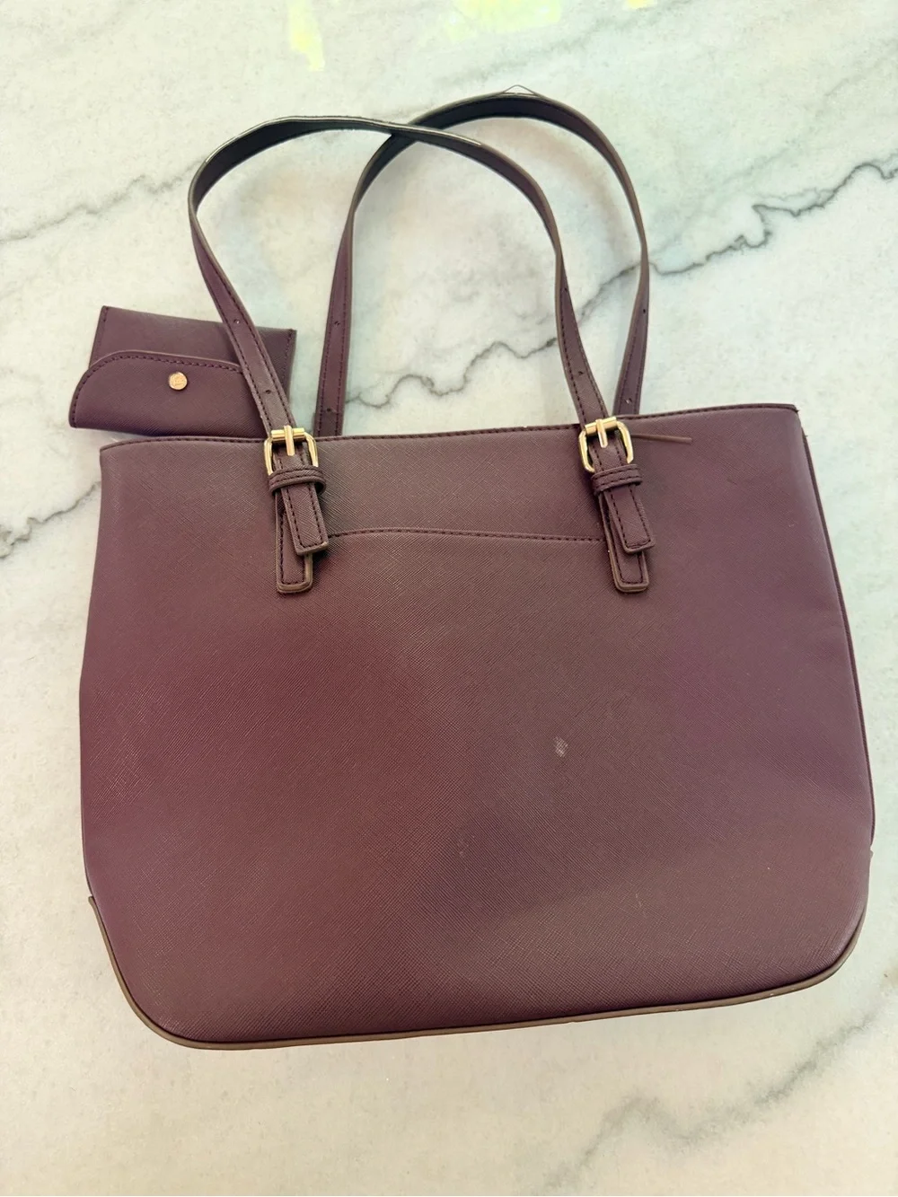 Anne Klein Plum Tote with Card Pouch and Gold Accent